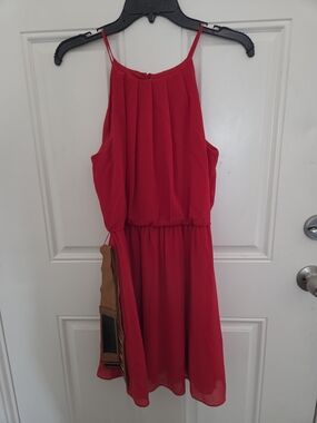 Red Sleeveless Halter Dress